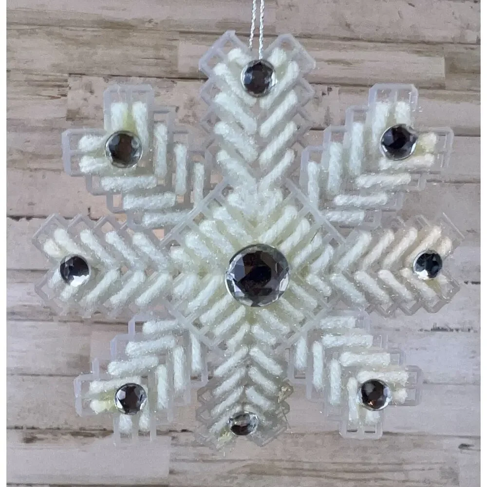 Vtg Handmade Christmas Ornaments Lot 14 Plastic Canvas Snowflakes Stars Bears